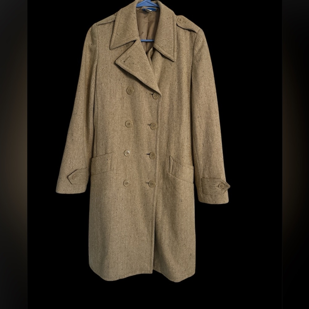 dELiA*s Vintage Y2K Tan Double-Breasted Coat Herringbone Pattern